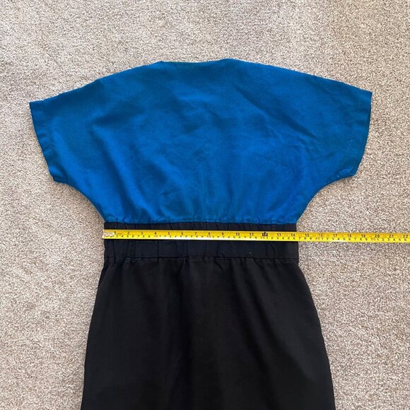 Vintage Michelle Stuart 80s Blue and Black Panel Dress with Dolman Sleeves S - Picture 8 of 8